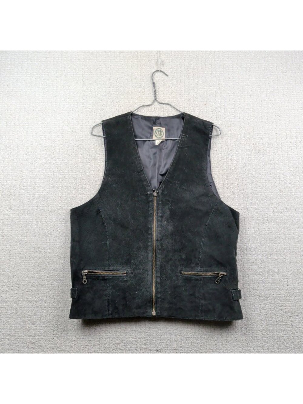 Vintage R&R Leather Vest Jacket Full Zip Black Cowboy Western Men M Moto Biker